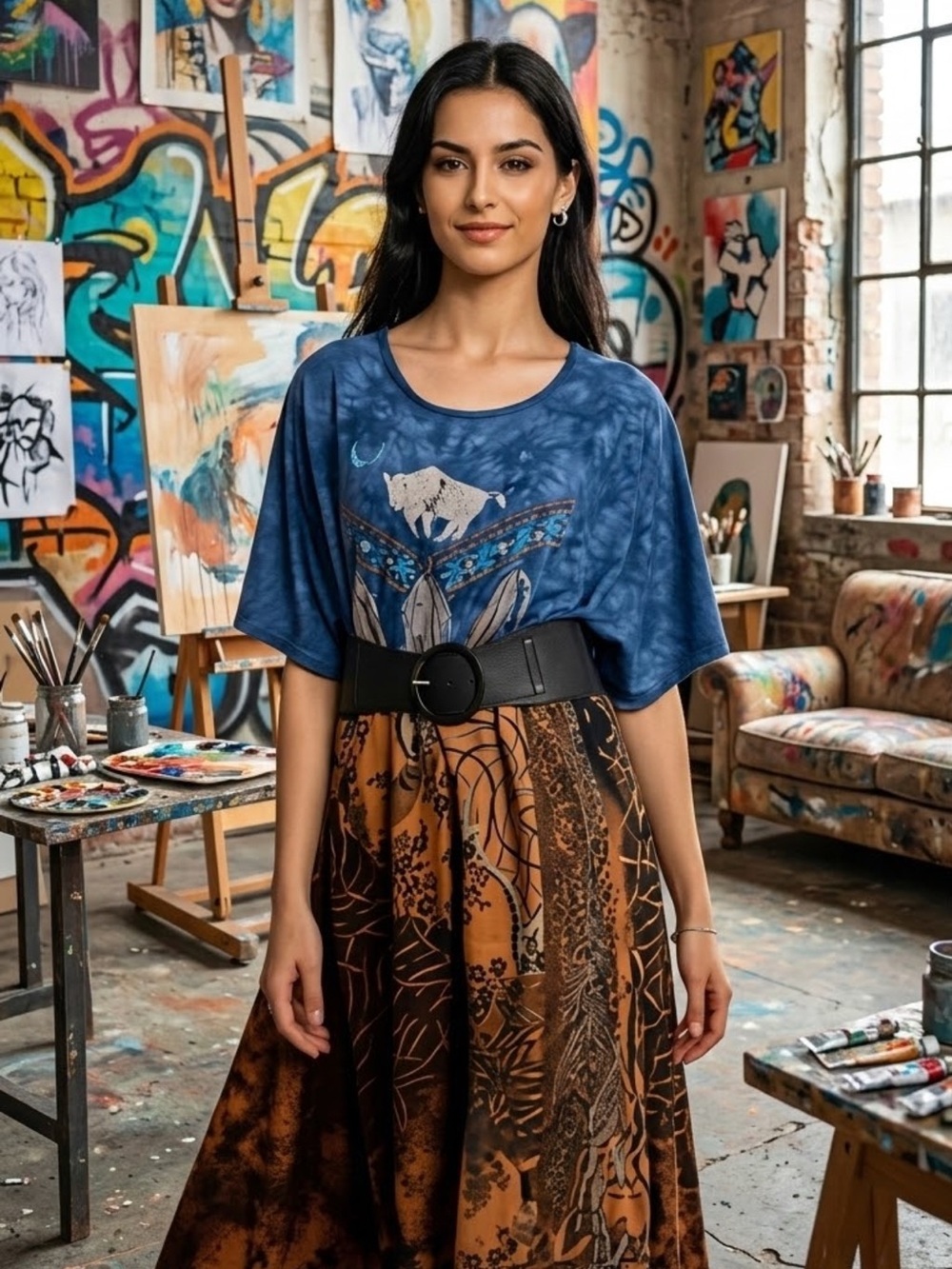 Upcycled boho maxi t-shirt dress.